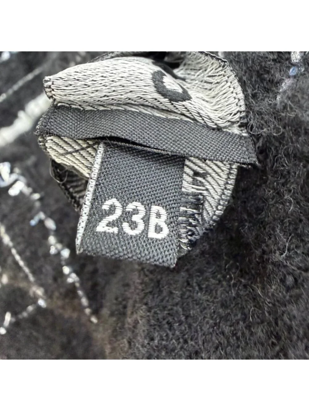 Chanel Cashmere Silk Blend CC Logo Ribbon Plaid Fringe Large Shawl Black Scarf